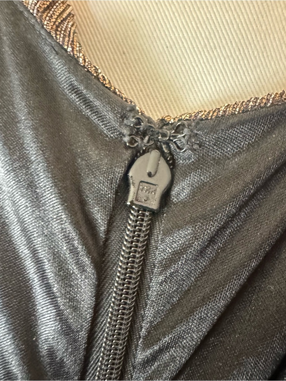 Laundry By Shelli Segal One-Shoulder Shimmery Bronze Gown fully lined with slit - Picture 9 of 12